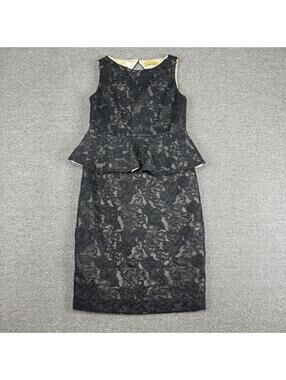 Alice + Olivia Womens 8 Josephine Silk Black Lace Peplum Cocktail Dress